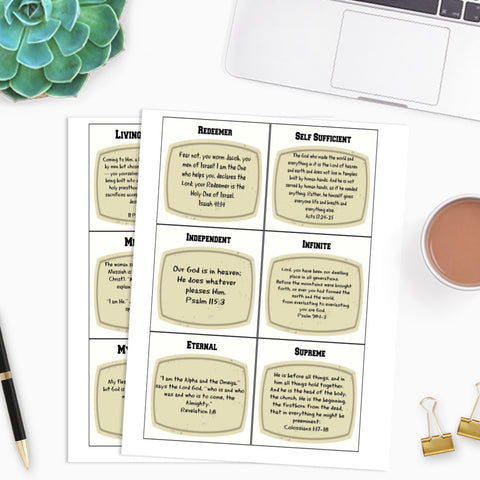 Names and Attributes of God Printable Cards